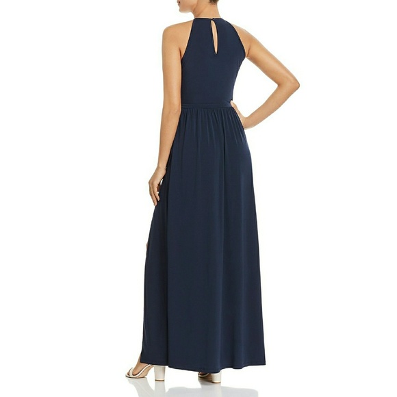New! MICHAEL KORS Side-slit Jersey Maxi Dress Blue - Picture 2 of 8